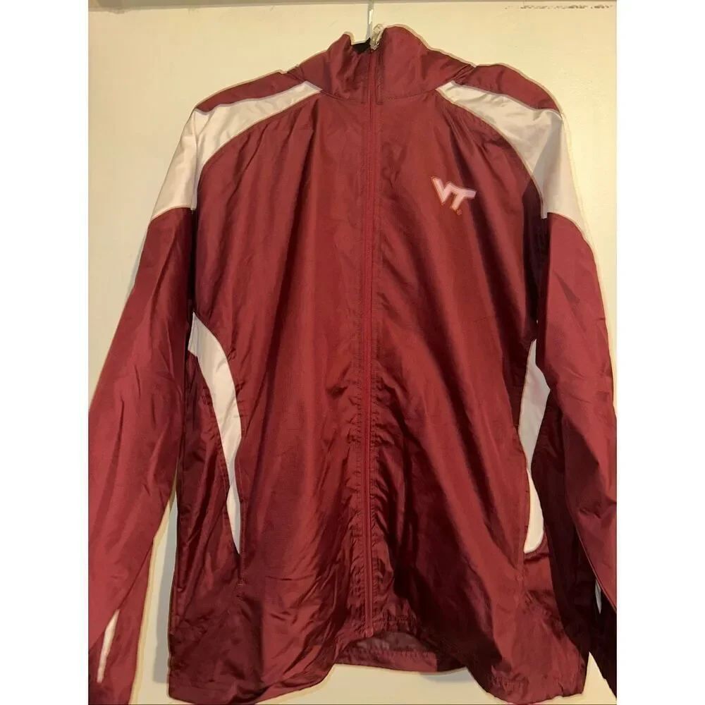 Virginia Tech Windbreaker Running Track Jacket Genuine Stuff Size XL Hidden Hood